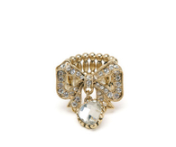 Bow Stretch Ring with Dangling Crystal Stone