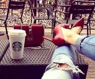 Starbucks and red pumps