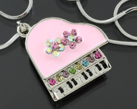 Pink Piano Necklace with Colored Crystal Stones