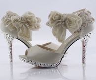 Beautiful Ivory Stiletto Sandals with Ankle Wrap