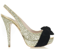 Silver Glitter Slingbacks with black bow