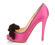 Pink Satin High Heels with Black Ribbon
