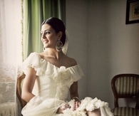 Beautiful Ruffled, Off Shoulder Wedding Gown