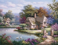 Beautiful Painting of House on the Lake
