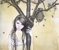 Drawing of girl and Beehive 