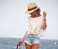 Cute Cut-off's, White Top, Sandals & Hat Outfit