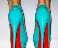 Glossy Turquoise Heels with Red Soles