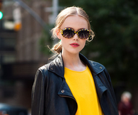 Yellow Shift Dress with Black Leather Jacket