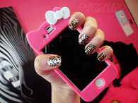 Leopard print nails and hello kitty case