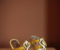 Gold High Heel Sandals with Rhinestone T-Strap