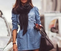 Denim Shirt Dress with Thigh High Suede Boots