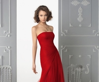 Tulle Strapless A-Line Red Gown with Side Gathered Skirt