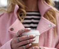 Pink Coat, White Nails & Silver Rings