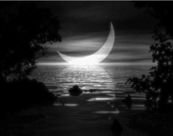 Black & White Crescent Moon on the Water