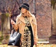 Camel Coat with Leggings & Leopard Print Blouse