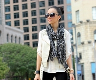 Black Leggings with Shirt, Vest, Scarf, Boots & Handbag