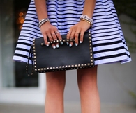 Blue & Black Striped Skirt with Bow Pumps