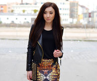 Mini Skirt, Cropped Leather Jacket and Short Boots