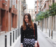 Polka Dot Blanco Skirt, Zara Boots & Black Sweater