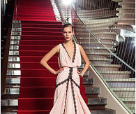 Cream Colored Sheath Gown with Train
