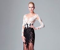 Black and White Gown with Sleeves & Sequins