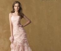 Romantic Soft Pink Strapless Ruffled Gown
