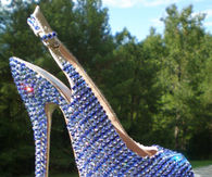 High Heel Slingbacks with Open Toe & Blue Bling
