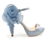 Light Blue High Heel Sandals with Rose Applique 