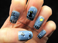 Black Cat Under The Moonlight Nail Art