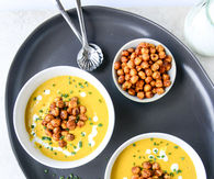 Smoked gruyere butternut soup with spicy chickpeas