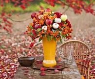 Fall Flowers, Apples & Mini Pumpkins in a Vase