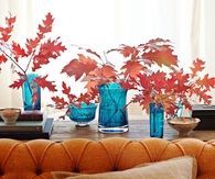Fall Leaves in Blue Glass