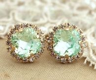 Vintage Clear Mint Green Crystal Earrings