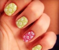 Red and yellow decal nails