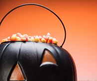 Pumpkin basket full of candy corn