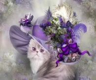 Cat in Easter Lilac Hat by Carol Cavalaris