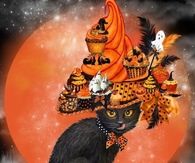 Cat in Halloween Cupcake Hat by Carol Cavalaris