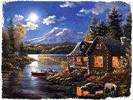 Thomas Kinkade Autumn Lake Painting Animated