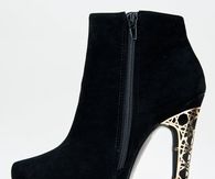 Short Black Boots with Gold Stiletto Heel
