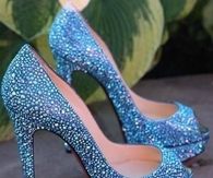 Light Blue Beaded Glitter Pumps