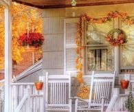 House Decorated with Leaves & Pumpkins