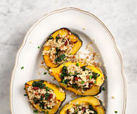 Stuffed acorn squash with kale and creminis