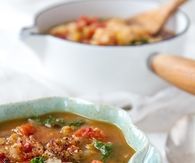 Spiced red lentil, tomato and kale soup