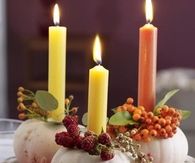 White Pumpkin Candle Holders with Berries