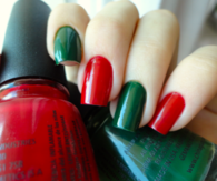 Christmas themed green and red nails