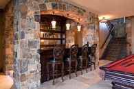 Remodeled Basement with Stone Encased Bar & Pool Table