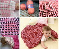 Baby blanket using pom poms