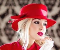 Classy Red Dress with Matching Hat and Lace Gloves