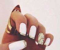 White Nails with Gold Glitter