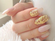 Soft Pink Nails Adorned with Gold Nail Art